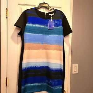 NWT  Reed dress sz XL  watercolor stripes sky blue and black. Stretchy